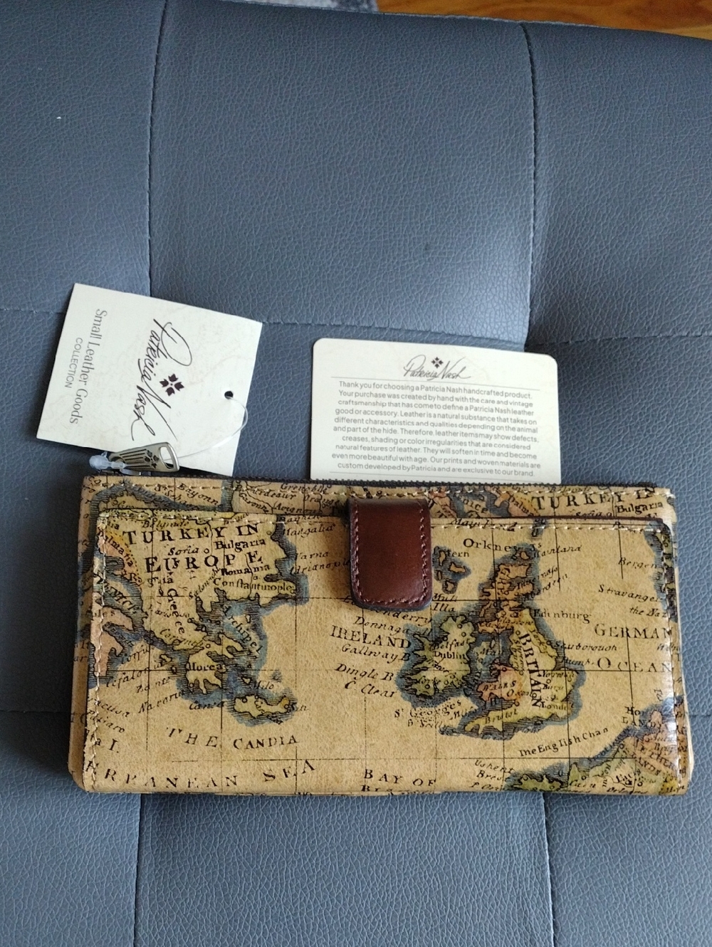 Patricia Nash Map Print Leather Wallet in Tan and Brown